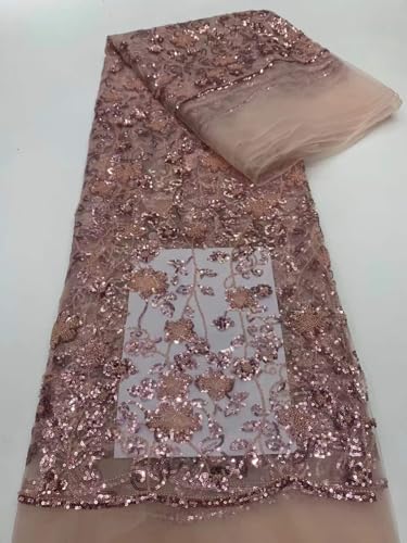 Milylace Elegante Perlen French Mesh Spitze mit Pailletten bestickt Tüllstoffe für Hochzeitskleid 4,5 m (4,5 m, Rosa) von Milylace