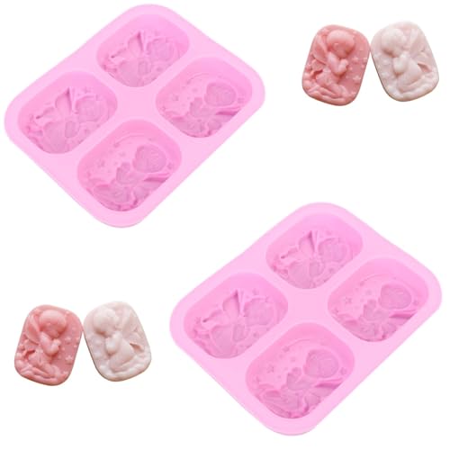 Mimdixy 2 PCs 3d Engel Muster Silikonform, 4 Hohlräume Silikonseife rosa Fondantform für DIY -Handwerkswerkzeugkuchen Schokolade Mimdixy 2 PCs 3d Engel Muster Silikonform, 4 Hohlräume Silikonseife rosa Fondantform für DIY -Handwerkswerkzeugkuchen Schokolade von Mimdixy