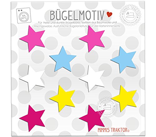 Bügelbild 10 Sterne 3 cm MÄDCHEN BUNT Flockfolie Aufbügler Applikationen Bügelsticker für Stoffe Textilien Kinder zum Aufbügeln Flicken von Mimmis Traktor