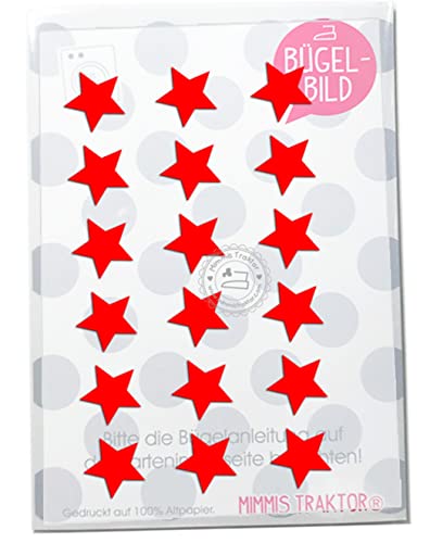 Bügelbild 18 Sterne mini 2 cm Flockfolie Aufbügler Applikationen Bügelsticker für Stoffe Textilien Kinder zum Aufbügeln Flicken, Farbe:rot von Mimmis Traktor