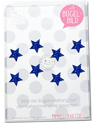 Bügelbild 8 GLITZER Mini Sterne, Größe 2 cm Aufbügler Applikationen Bügelsticker für Stoffe Textilien Kinder zum Aufbügeln Flicken, Farbe:Glitzer blau von Mimmis Traktor