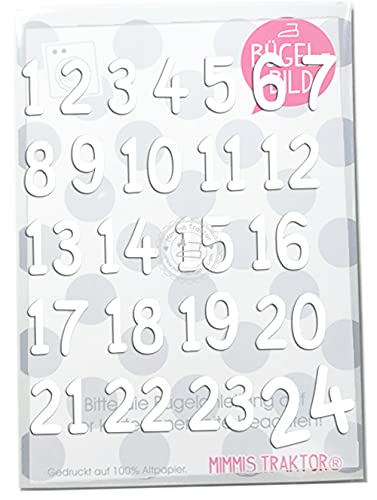 Bügelbild Adventkalender Zahlen 1-24 Flockfolie Aufbügler Applikationen Bügelsticker für Stoffe Textilien Kinder zum Aufbügeln Flicken, Farbe:weiss Bügelbild Adventkalender Zahlen 1-24 Flockfolie Aufbügler Applikationen Bügelsticker für Stoffe Textilien Kinder zum Aufbügeln Flicken, Farbe:weiss von Mimmis Traktor