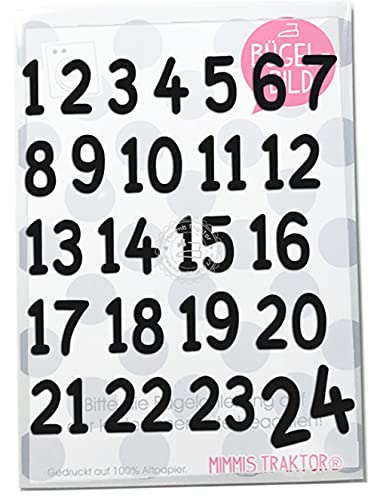 Bügelbild Adventkalender Zahlen Flockfolie Aufbügler Applikationen Bügelsticker für Stoffe Textilien Kinder zum Aufbügeln Flicken, Farbe:schwarz von Mimmis Traktor