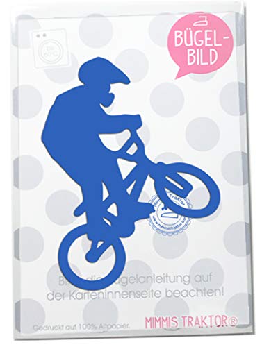 Bügelbild Downhiller BMX Mountain Bike 9 cm x 12 cm Flockfolie Aufbügler Applikationen Bügelsticker für Stoffe Textilien Kinder zum Aufbügeln Flicken, Farbe:blau von Mimmis Traktor