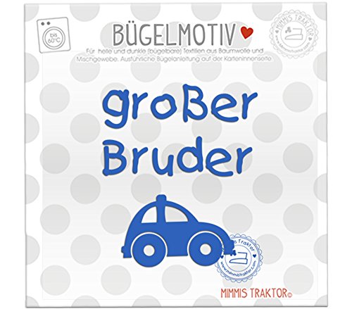 Bügelbild großer Bruder mit Auto Flockfolie Aufbügler Applikationen Bügelsticker für Stoffe Textilien Kinder zum Aufbügeln Flicken, Farbe:blau Bügelbild großer Bruder mit Auto Flockfolie Aufbügler Applikationen Bügelsticker für Stoffe Textilien Kinder zum Aufbügeln Flicken, Farbe:blau von Mimmis Traktor