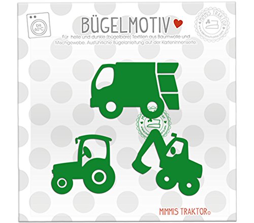 Mimmis Traktor® Bügelbild 3 Lieblingsfahrzeuge 6 bis 4,3 cm GRÜN von Mimmis Traktor