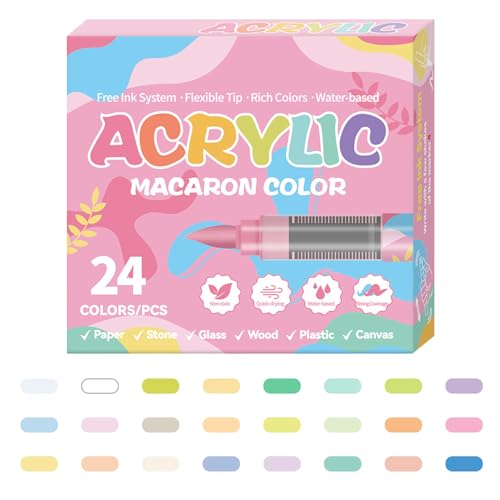 Mimoqk Akryl Malstifte | 24 Farben Permanentmarker Set | Lichtbeständige Wasserbasis Marker mit Weichspitze für Stein Gravur Scrapbooking Schuh Ei Keramik Mimoqk Akryl Malstifte | 24 Farben Permanentmarker Set | Lichtbeständige Wasserbasis Marker mit Weichspitze für Stein Gravur Scrapbooking Schuh Ei Keramik von Mimoqk