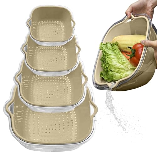 Mimoqk Colander Set, Veggie Wash Spinner, Salatspinner-Set, Obstreiniger, Lebensmittelschäler, Pasta Rice Strainer, 2-Tier Colander Set Kitchen Colander Tool für Home Kitchen Mimoqk Colander Set, Veggie Wash Spinner, Salatspinner-Set, Obstreiniger, Lebensmittelschäler, Pasta Rice Strainer, 2-Tier Colander Set Kitchen Colander Tool für Home Kitchen von Mimoqk