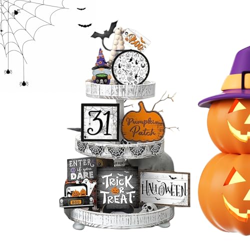 Mimoqk Halloween- -Dekorationen – Schild aus Holz, Geist, Bauernhausstil | -Dekorationen für Wohnzimmer Schlafzimmer Tisch von Mimoqk