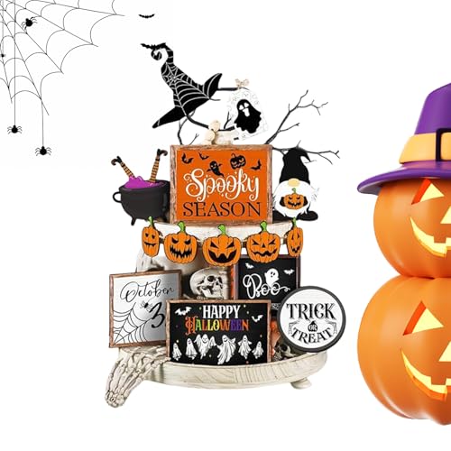 Mimoqk Halloween-Dekorationen für Tablettregal – dekorative Mittelstücke Fledermäuse aus Holz | -Dekorationen für Wohnzimmer Schlafzimmer Tisch von Mimoqk