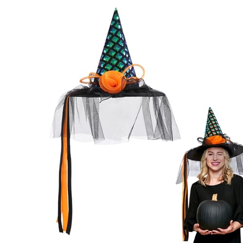 Mimoqk Hexenhut, Hexenhut mit breiter Krempe für Halloween, klassisches Kostüm-Zubehör für den Außenbereich, Innenbereich, Haus, Garten, Party, Zubehör und Cosplay von Mimoqk
