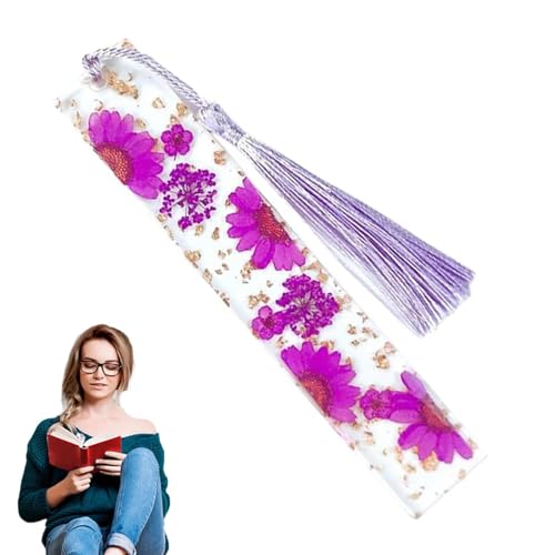 Mimoqk -Lesezeichen,Transparente Trocken-Gänseblümchen-Epoxidharz-Lesezeichen mit Quaste - Hübsches Buch-Liebhaber-Lehrer-Studenten-Geschenk-Briefpapier für Geburtstag und Weihnachten von Mimoqk