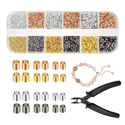 Mimoqk Quetschperlen | 2200 Stück Zahnröhren für Ohrringe mit Zange | Set zur Herstellung von Taschenschmuck für Reparaturen zu Hause Armband Halskette Ohrringe Mimoqk Quetschperlen | 2200 Stück Zahnröhren für Ohrringe mit Zange | Set zur Herstellung von Taschenschmuck für Reparaturen zu Hause Armband Halskette Ohrringe von Mimoqk