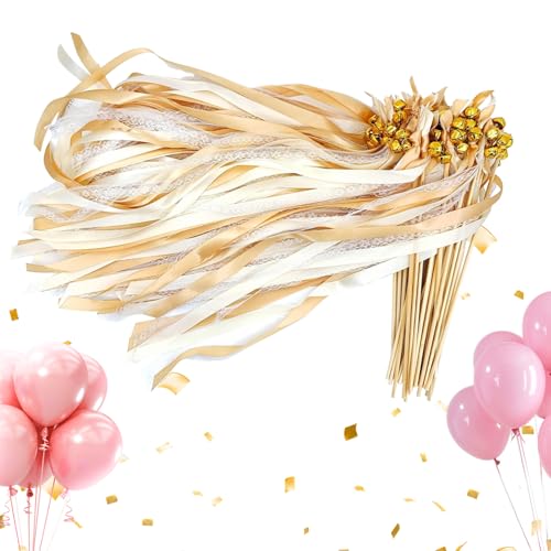 Mimoqk Rüschenbänder für Hochzeit, 50 Feenstäbe mit Bändern mit Glöckchen für Hochzeitsfeiern, Partys und festliche Veranstaltungen Mimoqk Rüschenbänder für Hochzeit, 50 Feenstäbe mit Bändern mit Glöckchen für Hochzeitsfeiern, Partys und festliche Veranstaltungen von Mimoqk