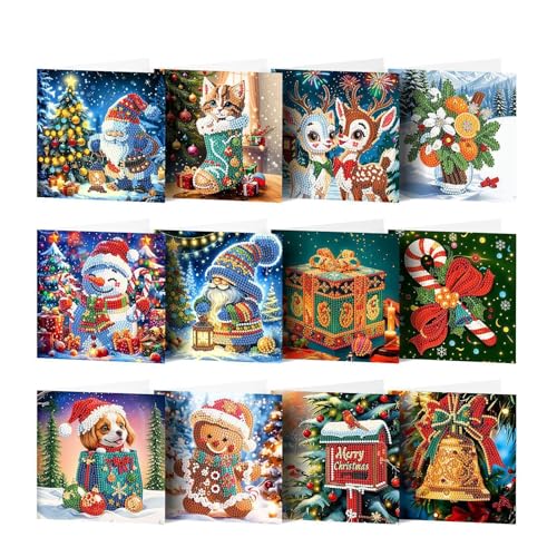 Mimoqk Vintage Weihnachtskarten, Weihnachtskarten, handgefertigte Weihnachtsgrußkarten – runde Bohrkunst, Malkarten, Blanko Weihnachtskarten für Erwachsene Anfänger Mimoqk Vintage Weihnachtskarten, Weihnachtskarten, handgefertigte Weihnachtsgrußkarten – runde Bohrkunst, Malkarten, Blanko Weihnachtskarten für Erwachsene Anfänger von Mimoqk