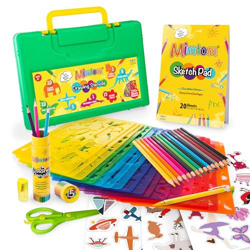 Mimtom Malschablonen für Kinder | 60-teiliges Zeichenschablonen-Set mit über 370 inspirierenden Formen für viele Stunden Spaß und Kreativität | Schablonen zum Malen und Lernen ab 3 Jahren von Mimtom