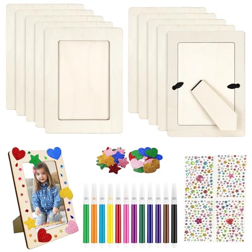 10 Stück Bilderrahmen Holz Set, 19x14 cm Kinder Holzbilderrahmen Set mit 4 Glitzersteine Sticker,Bilderrahmen für Diy Holzfarbe Bastelset, für Kinder, Deko, Bemale für Geburtstage 10 Stück Bilderrahmen Holz Set, 19x14 cm Kinder Holzbilderrahmen Set mit 4 Glitzersteine Sticker,Bilderrahmen für Diy Holzfarbe Bastelset, für Kinder, Deko, Bemale für Geburtstage von MinXin
