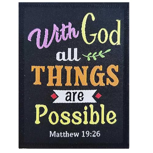 2 Stück Matthäus 19:26 Bibelvers Aufnäher mit Gott All Things are Possible Stickerei Taktische Moral Klettverschluss Patch (01Q) von Minason
