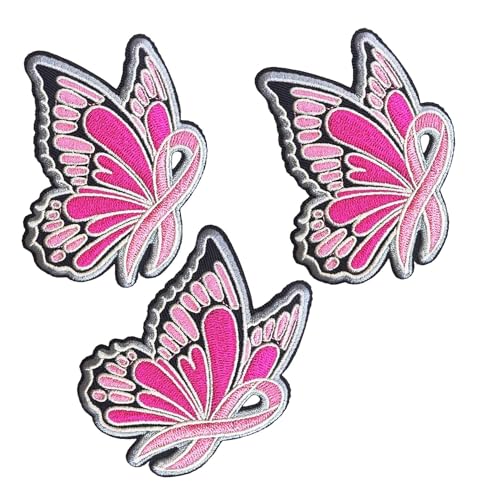 Aufnäher zum Aufbügeln, Motiv: Schmetterling, Brustkrebs, Stickerei, DIY-Zubehör für Hüte, Taschen, Kleidung, Jacken, Jeans, Rucksäcke, 3 Stück Aufnäher zum Aufbügeln, Motiv: Schmetterling, Brustkrebs, Stickerei, DIY-Zubehör für Hüte, Taschen, Kleidung, Jacken, Jeans, Rucksäcke, 3 Stück von Minason