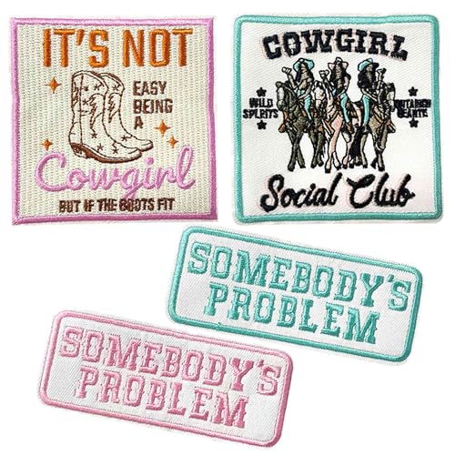 Aufnäher zum Aufbügeln, Motiv: Wildes Cowgirl, Motiv: "Somebody's Problem, Cowgirl", zum Aufnähen, dekorativ, bestickt, Reparaturflicken für Kleidung, Jeans, Taschen, Hüte, Rucksäcke, 4 Stück Aufnäher zum Aufbügeln, Motiv: Wildes Cowgirl, Motiv: "Somebody's Problem, Cowgirl", zum Aufnähen, dekorativ, bestickt, Reparaturflicken für Kleidung, Jeans, Taschen, Hüte, Rucksäcke, 4 Stück von Minason