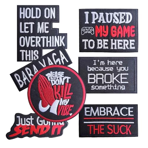 Aufnäher zum Aufbügeln mit lustigen Sprüchen, 7 Stück "Don't Kill My Vibe/Broken Something/Overthink This Iron on Embroidery Patch for Clothing Jeans Bags Hats Backpacks Aufnäher zum Aufbügeln mit lustigen Sprüchen, 7 Stück "Don't Kill My Vibe/Broken Something/Overthink This Iron on Embroidery Patch for Clothing Jeans Bags Hats Backpacks von Minason
