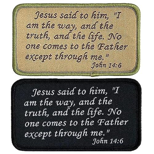 Bibelaufnäher, Motiv: Johannes 14:6, Aufschrift "No One Comes to The Father Jesus", Bibelspruch-Stickerei-Set für Mützen, Taschen, Rucksäcke, taktische Weste, Schwarz + Grün 027, 2 Stück Bibelaufnäher, Motiv: Johannes 14:6, Aufschrift "No One Comes to The Father Jesus", Bibelspruch-Stickerei-Set für Mützen, Taschen, Rucksäcke, taktische Weste, Schwarz + Grün 027, 2 Stück von Minason