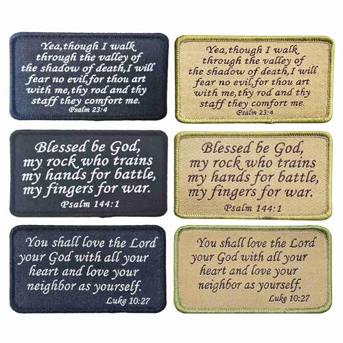 Bundle 6 Stück Bibelvers Patches, Psalm 144:1 | Lukas 10:27 | Psalm 23:4 Bibelsphrase Patch Set für Mützen Taschen Rucksäcke Taktische Weste Bundle 6 Stück Bibelvers Patches, Psalm 144:1 | Lukas 10:27 | Psalm 23:4 Bibelsphrase Patch Set für Mützen Taschen Rucksäcke Taktische Weste von Minason