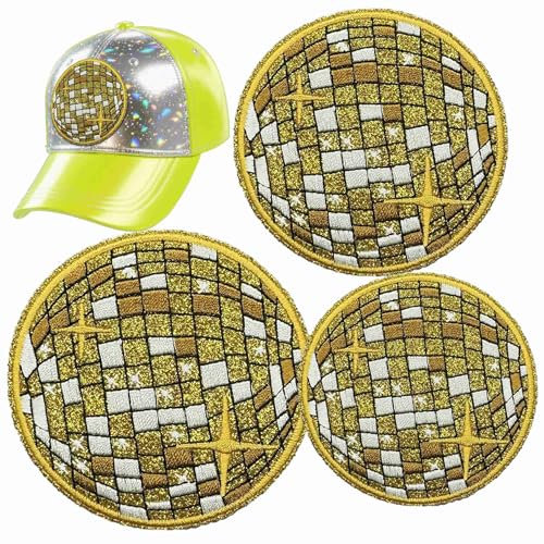 Girlly Goldener Discokugel-Aufnäher, 3 Stück, modisch, glitzernd, kariert, zum Aufbügeln für Kleidung, Jacken, Jeans, Kleider, Rucksäcke Girlly Goldener Discokugel-Aufnäher, 3 Stück, modisch, glitzernd, kariert, zum Aufbügeln für Kleidung, Jacken, Jeans, Kleider, Rucksäcke von Minason