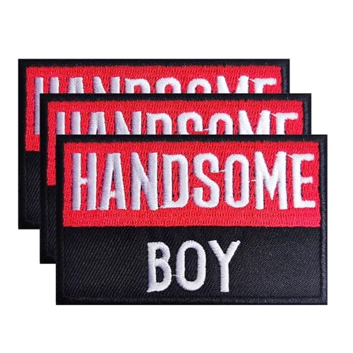 Handsome Boy Aufnäher zum Aufbügeln, lustige Buchstaben, zum Aufnähen, für Hüte, Taschen, Kleidung, Jacken, Jeans, Rucksäcke und DIY-Zubehör, 3 Stück von Minason