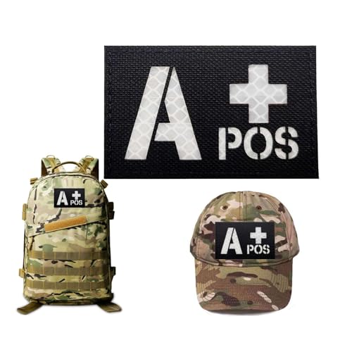 Infrarot IR Reflektierendes Schwarz A Blood Type Pacth, A Positive POS Hook and Loop Moral Pacth Badge for Military Arms Vest Backpacks Clothing Hats (A Black) von Minason