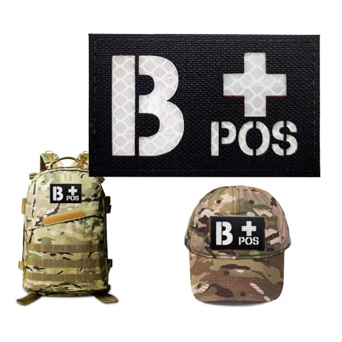 Infrarot IR Reflektierendes Schwarz B Blutgruppe Pacth, B Positive POS Klettverschluss Moral Pacth Abzeichen für Militärarmbänder, Westen, Rucksäcke, Kleidung, Hüte (B Schwarz) von Minason