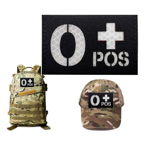Infrarot IR Reflektierendes Schwarz O Blood Type Pacth, O Positive POS Hook and Loop Moral Pacth Badge for Military Arms Vest Backpacks Clothing Hats (O Black) von Minason