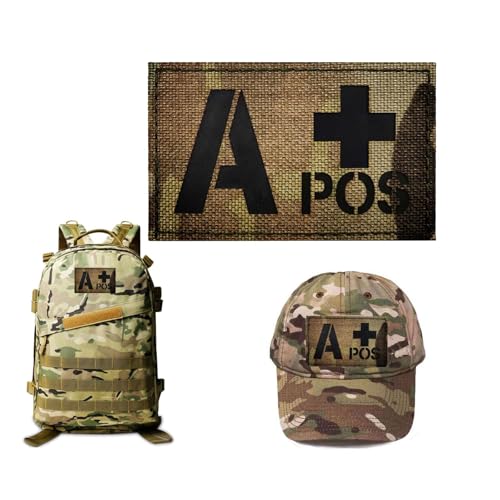 Infrarot IR reflektierende Tarnung A Blood Type Pacth, A Positive POS Hook and Loop Morale Pacth Badge for Military Arms Vest Backpacks Clothing Hats (A Camo) von Minason