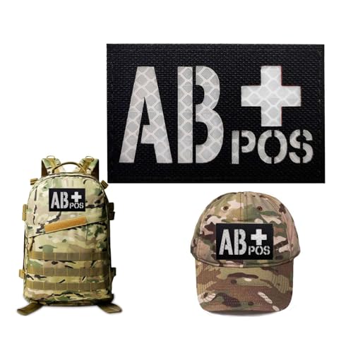 Infrarot IR reflektierendes schwarzes AB Blutgruppe Pacth, AB Positive POS Klettverschluss Moral Pacth Abzeichen für Militärarmbänder, Westen, Rucksäcke, Kleidung, Hüte Infrarot IR reflektierendes schwarzes AB Blutgruppe Pacth, AB Positive POS Klettverschluss Moral Pacth Abzeichen für Militärarmbänder, Westen, Rucksäcke, Kleidung, Hüte von Minason