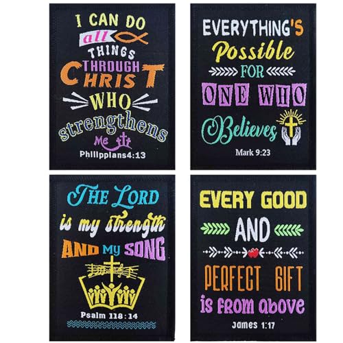 Minason SJZH006 Aufnäher mit Bibelvers, Philipper 4:13, Mark 9:23, Psalm 118:14, James 1:17, Everything's Possible, I Can Do All Things, Stickerei, taktischer Moral, Klettverschluss Bibelaufnäher, 4 Minason SJZH006 Aufnäher mit Bibelvers, Philipper 4:13, Mark 9:23, Psalm 118:14, James 1:17, Everything's Possible, I Can Do All Things, Stickerei, taktischer Moral, Klettverschluss Bibelaufnäher, 4 von Minason