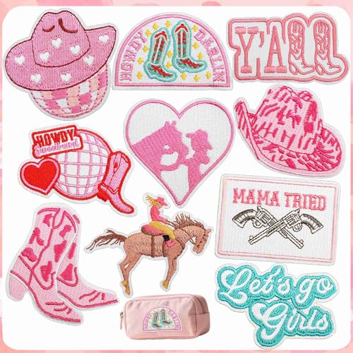 Western-Cowgirl-Sommer-Aufnäher zum Aufbügeln, 10 Stück, rosa, Cowgirl-Stiefel, Hüte, Discokugel, bestickt, ästhetische Aufnäher für Mädchen, Hut, Kleidung, Jeans, Strandtaschen Western-Cowgirl-Sommer-Aufnäher zum Aufbügeln, 10 Stück, rosa, Cowgirl-Stiefel, Hüte, Discokugel, bestickt, ästhetische Aufnäher für Mädchen, Hut, Kleidung, Jeans, Strandtaschen von Minason