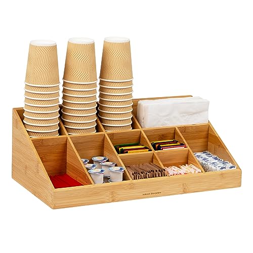 Mind Reader Bali Collection, 11-Compartment, Bamboo Cup, Lid and Condiment Storage, Countertop Organizer, 18.125" L x 9.5" W x 6.5" H, Brown von Mind Reader