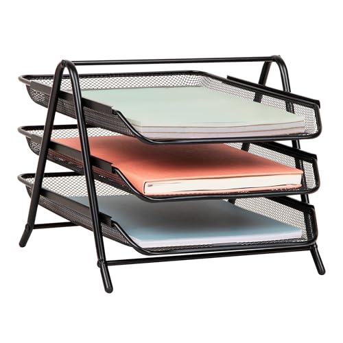 Mind Reader Network Collection, 3-Tier Paper Tray, File Storage, Desktop Organizer, Metal Mesh, 13.75" L x 11.5" W x 10" H, Black von Mind Reader