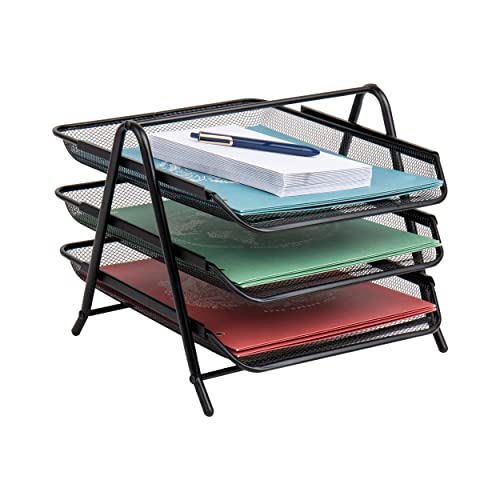 Mind Reader, Workspace, Office 3-Tier Paper Tray, File Storage, Desktop Organizer, Metal Mesh, 13.75" L x 11.5" W x 10" H, Metall, Black Mind Reader, Workspace, Office 3-Tier Paper Tray, File Storage, Desktop Organizer, Metal Mesh, 13.75" L x 11.5" W x 10" H, Metall, Black von Mind Reader