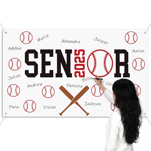 Mindsoft 2025 Senior Night Signature Baseball Poster Hintergrund 59 x 35 Zoll Baseball Autogramm Baseball Team Banner für High School College Abschluss Geburtstag Party von Mindsoft