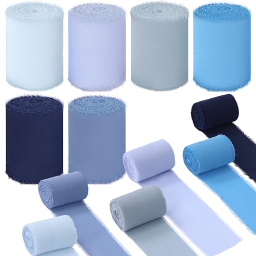 Mindsoft 6 Rollen blaues Chiffonband, 7,6 cm x 9,1 m, Fransenband, gemischte Farben, Seidenbänder, Set, 9,1 m x 6 Rollen, Fransenstoff für Geschenkverpackungen, Hochzeitseinladungen, Brautsträuße Mindsoft 6 Rollen blaues Chiffonband, 7,6 cm x 9,1 m, Fransenband, gemischte Farben, Seidenbänder, Set, 9,1 m x 6 Rollen, Fransenstoff für Geschenkverpackungen, Hochzeitseinladungen, Brautsträuße von Mindsoft