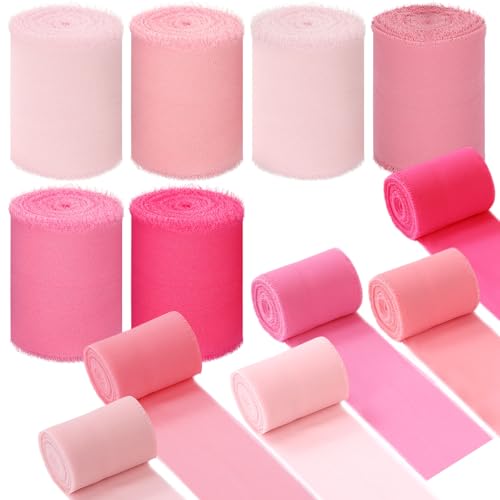 Mindsoft 6 Rollen rosa Chiffonband, 7,6 cm x 9,1 m, Fransenband, gemischte Farben, Seidenbänder, Set, 9,1 m x 6 Rollen, Fransenstoff für Geschenkverpackungen, Hochzeitseinladungen, Brautsträuße Mindsoft 6 Rollen rosa Chiffonband, 7,6 cm x 9,1 m, Fransenband, gemischte Farben, Seidenbänder, Set, 9,1 m x 6 Rollen, Fransenstoff für Geschenkverpackungen, Hochzeitseinladungen, Brautsträuße von Mindsoft
