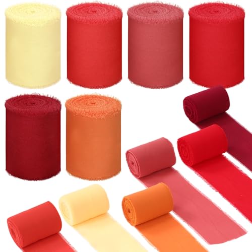 Mindsoft 6 Rollen rotes Chiffonband, 7,6 cm x 9,1 m, Fransenband, gemischte Farben, Seidenbänder, Set, 9,1 m x 6 Rollen, Fransenstoff für Geschenkverpackungen, Hochzeitseinladungen, Brautsträuße Mindsoft 6 Rollen rotes Chiffonband, 7,6 cm x 9,1 m, Fransenband, gemischte Farben, Seidenbänder, Set, 9,1 m x 6 Rollen, Fransenstoff für Geschenkverpackungen, Hochzeitseinladungen, Brautsträuße von Mindsoft