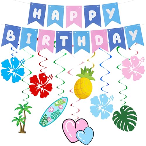 Mindsoft Blau Rosa Happy Birthday Banner Party Dekorationen und hängende Wirbel mit hawaiianischen Dekorationen für Geburtstagsparty Supplies Mindsoft Blau Rosa Happy Birthday Banner Party Dekorationen und hängende Wirbel mit hawaiianischen Dekorationen für Geburtstagsparty Supplies von Mindsoft