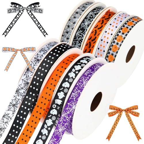 Mindsoft Ripsband mit Drahtrand, 91,4 m, für Kränze, Druck, Ripsband, Party, dekoratives Zubehör für Geschenkverpackungen, Nähen (10, Halloween), 10 Stück von Mindsoft