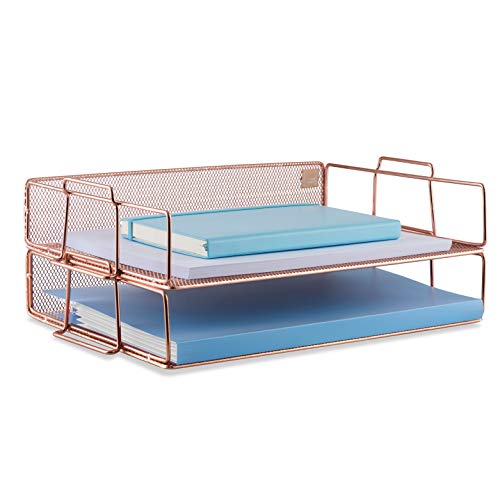 Mindspace Stapelbare Briefablage mit 2 Ebenen, Schreibtisch-Organizer, stapelbare Papierablage | The Mesh Collection, Roségold von Mindspace