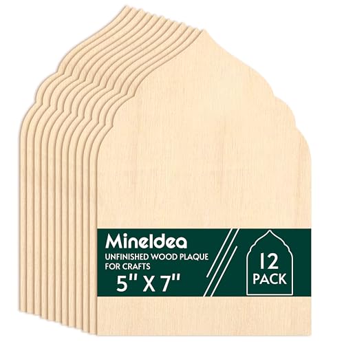 MineIdea 12 Stück unlackierte Gothic-Bogen-Holztafel, 12,7 x 17,8 cm, Lindenschild, unlackierter Holzbogen, Basteln, DIY, Gothic-Holzoberfläche für Holzverbrennung, DIY-Projekte, Handwerk von MineIdea