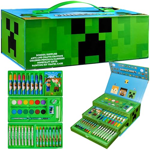Minecraft Bastelset Malset Kinder für Schule 40er Stuck Reisen Spielen Tragbare Malkoffer mit Aquarellfarben Buntstifte Radiergummi Malbuch Spielzeug von Minecraft