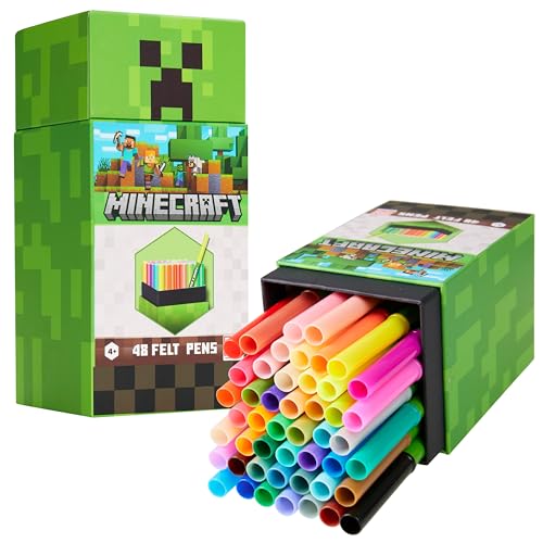 Minecraft Filzstifte Kinder ab 4 Jahren, Filzstifte Set mit 48 Stück Fasermaler Kinder Auswaschbar - Geschenke für Jungs von Minecraft