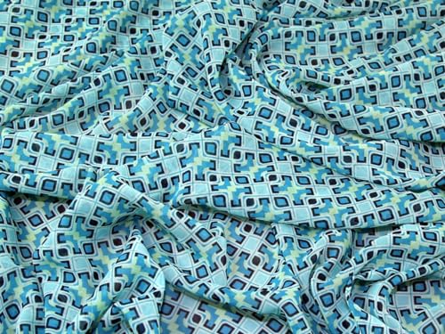 Yoryu Chiffon-Kleiderstoff, geometrisches Muster, Polyester, Türkis, Meterware von Minerva Crafts